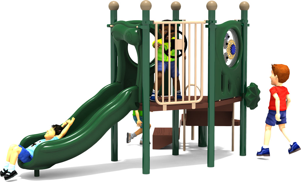 Happy Happy Happy Playground Equipment - Natural Color Scheme - Front View