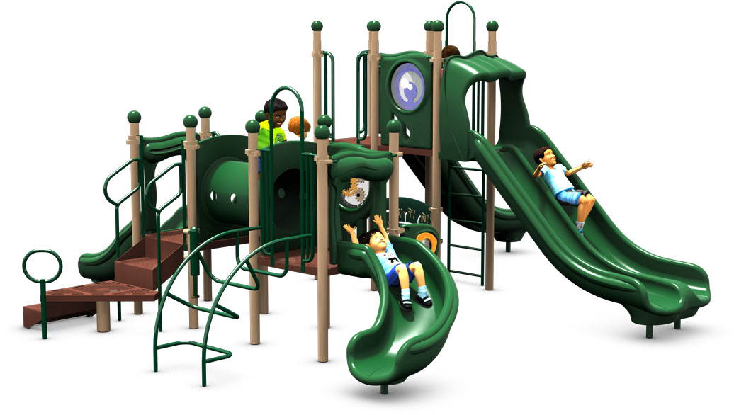 Monkey Business Commercial Play Structure - Natural Color Scheme - Back View