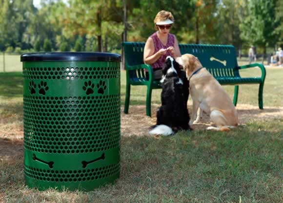 Trash Receptacle w/ Lid & Liner - Dog Park Equipment - American Parks Company