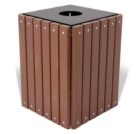 32 Gallon Square Recycled Trash Receptacle w/ Lid & Liner - Site Furnishings - American Parks Company